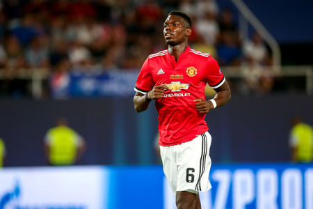 Skopje, FYROM - August 8,2017: Manchester United Paul Pogba during the UEFA Super Cup Final match between Real Madrid and Manchester United at Philip II Arena in Skopjeのeditorial素材