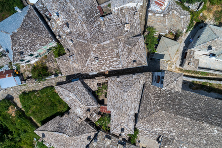 aerial view of old stone houses in the village Dilofo of Zagorochoria, Epirus, Western Greeceの写真素材