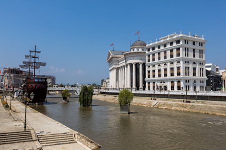 Skopje, FYROM - August 8, 2017: City center of Skopje, is the capital and largest city of the country, FYROM. Ît is the country's political, cultural, economic, and academic center.のeditorial素材