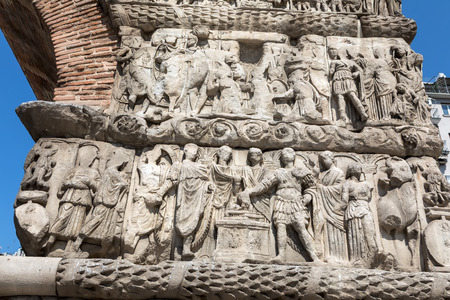 Details of Arch of Galerius (or Kamara) in Thessaloniki, Greece depicting philosophers of antique Greeceのeditorial素材