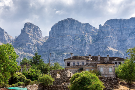 old stone houses in the village Papingo of Zagorochoria, Epirus, Western Greeceのeditorial素材