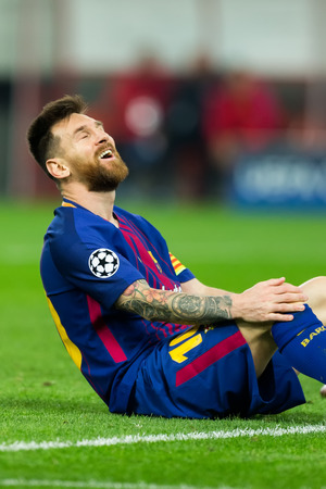 Piraeus, Greece - October 31, 2017: Player of Barcelona Lionel Messi during the UEFA Champions League game between Olympiacos vs FC Barcelona at Georgios Karaiskakis stadiumのeditorial素材