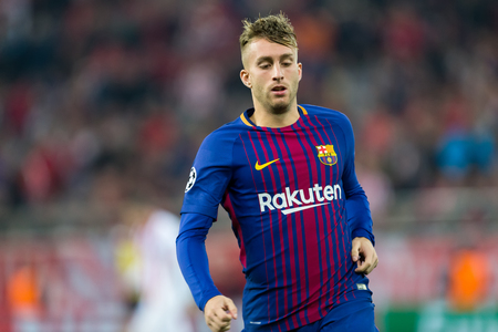 Piraeus, Greece - October 31, 2017: Player of Barcelona Gerard Deulofeu during the UEFA Champions League game between Olympiacos vs FC Barcelona at Georgios Karaiskakis stadiumのeditorial素材