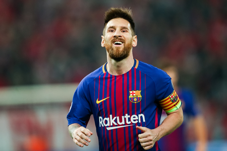 Piraeus, Greece - October 31, 2017: Player of Barcelona Lionel Messi during the UEFA Champions League game between Olympiacos vs FC Barcelona at Georgios Karaiskakis stadiumのeditorial素材