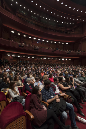 Thessaloniki, Greece - November 7, 2017: Spectators watching in the cinema during the 58th international Thessaloniki Film Festival at Olympion Cinemaのeditorial素材