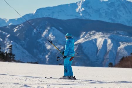Vasilitsa, Greece - January 5, 2018: Skiers enjoy the snow at Ski Resort Vasilitsa in the mountain range of Pindos, in Greece. The ski resorts currently has 5 lifts and 16 ski trailsのeditorial素材