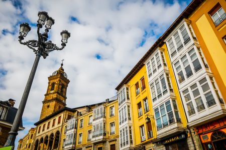 Vitoria, Spain - January 12, 2018: City view in central street of Vitoria. Vitoria-Gasteiz is the capital of the Autonomous Community of the Basque Country and the Araba province in northern Spainのeditorial素材
