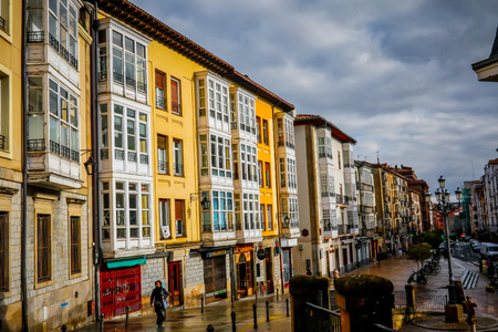Vitoria, Spain - January 12, 2018: City view in central street of Vitoria. Vitoria-Gasteiz is the capital of the Autonomous Community of the Basque Country and the Araba province in northern Spainのeditorial素材