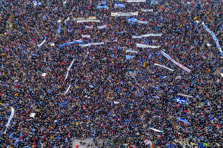 Thessaloniki, Greece - January 21, 2018:Thousands of people protest against any Greek compromise on the name dispute with the FYROM in Thessaloniki, Greeceのeditorial素材