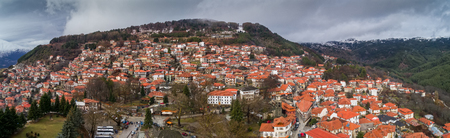 Metsovo, Greece - February 4, 2018: Aerial view of Metsovo is a town in Epirus, in the mountains of Pindus in northern Greece and attracts many visitorsのeditorial素材