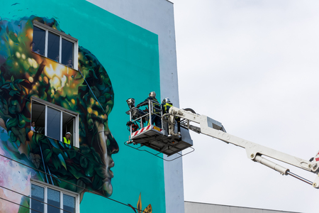 Thessaloniki, Greece - Feb 16, 2018: Firefighters crews evacuate patients and injured in hospital AXEPA during exercise for earthquakeのeditorial素材