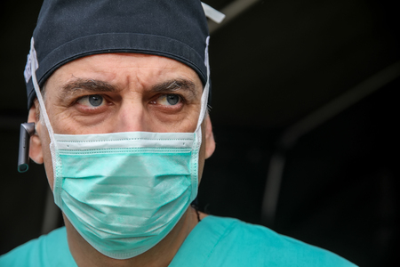 Thessaloniki, Greece - Feb 16, 2018: Doctor during an earthquake exercise at the AHEPA hospitalのeditorial素材