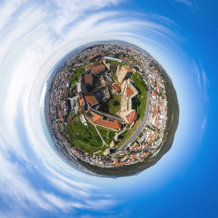 Little planet panorama of the old Byzantine Castle in the city of Thessaloniki in northern Greeceのeditorial素材
