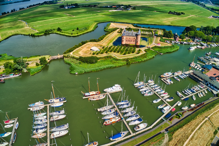 Aerial view of the medieval castle Muiden, in the Netherlands, located at the mouth of the Vecht river, southeast of Amsterdam, It is one of the better known castles in the Netherlandsのeditorial素材