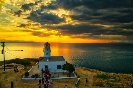 Thessaloniki, Greece - August 19, 2018: Celebration of the World Day of Lighthouses in Megalo Emvolo of Aggelochori in Thessaloniki. International Lighthouse and Lightship Weekendのeditorial素材