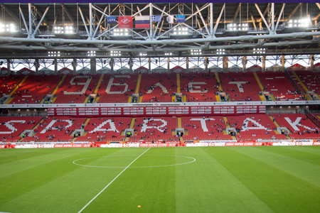 Moscow, Russia - August 14, 2018: Interior view of the empty Otkritie Arena before the UEFA Champions League Third qualifying round , between FC Spartak vs PAOKのeditorial素材