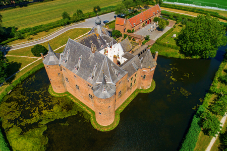 Aerial view of Ammersoyen Castle in the village Ammerzoden in the Netherlands.のeditorial素材
