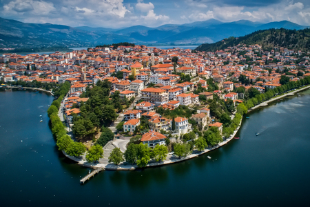 Aerial view the city of Kastoria and Lake Orestiada in northern Greek.の写真素材
