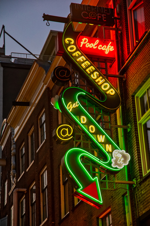 Amsterdam, Netherland - July 7, 2018: One of many famous Amsterdam coffeshops, where cannabis (marijuana) is sold for private useのeditorial素材