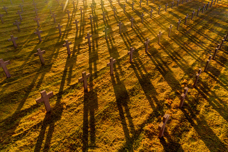 Ysselsteyn, Netherlands - June 30, 2018: Aerial view of Ysselsteyn is the largest German war cemetery in the world containing the graves of 31,598 German war dead, during World War II.のeditorial素材