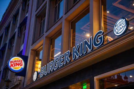 Amsterdam, Netherland - July 7, 2018: The logo of the fast food chain "Burger King" Amsterdam, Netherland. Burger King is a global chain of hamburger fast food restaurantsのeditorial素材