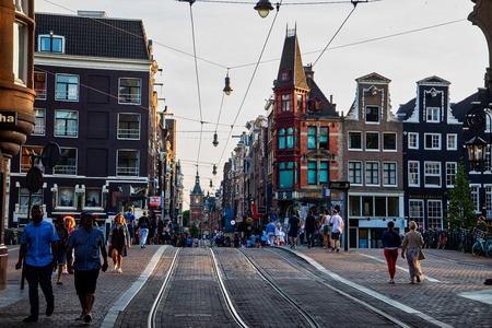 Amsterdam, Netherland - July 7, 2018: People walking on Leidsestraat street of Amsterdamのeditorial素材