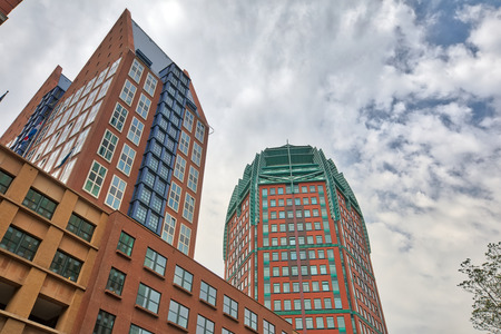 Hague, Netherlands - July 6, 2018: Modern buildings in Den Haag city center , Netherlandsのeditorial素材