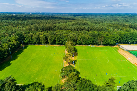 Horst, Netherlands - JULY 11, 2018: aerial view from the sport center of Horst of the Netherlands during the training of the PAOK teamのeditorial素材