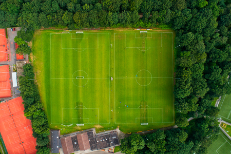 Horst, Netherlands - June 23, 2018: aerial view from the sport center of Horst of the Netherlands during the training of the PAOK teamのeditorial素材