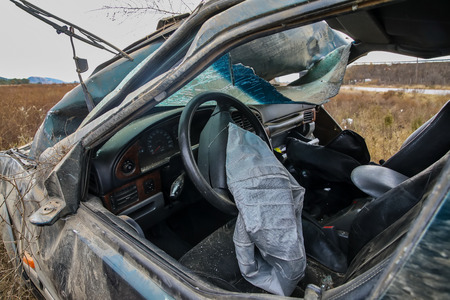 Thessaloniki, Greece - November 13, 2018: A dead and nine injured illegal immigrants are the report of the traffic accident on a bypass of the Egnatia Motorway in Thessalonikiのeditorial素材