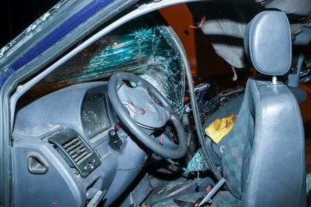 Asprovalta, Greece - November 9, 2018: One dead and twenty-four wounded with illegal immigrants is the report of the road accident of a van by truck that was noted at the Egnatia Motorway, Asprovaltaのeditorial素材