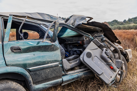 Thessaloniki, Greece - November 13, 2018: A dead and nine injured illegal immigrants are the report of the traffic accident on a bypass of the Egnatia Motorway in Thessalonikiのeditorial素材