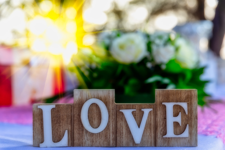 Wooden letters love. LOVE word. Vintage LOVEの写真素材