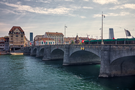 Basel, Switzerland - August 1, 2018: The river Rhine and the historic center of Baselのeditorial素材