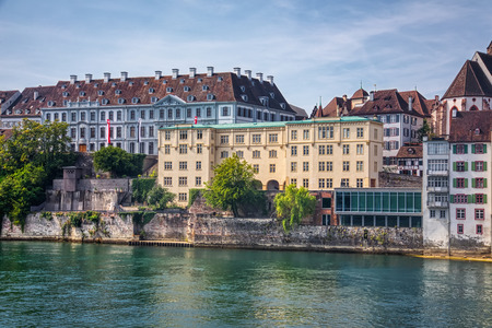 Basel, Switzerland - August 1, 2018: The river Rhine and the historic center of Baselのeditorial素材