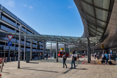 Dusseldorf, Germany - July 3, 2018: exterior view of Dusseldorf International Airport. Dusseldorf Airport located approximately 7 kilometres north of downtown Dusseldorfのeditorial素材