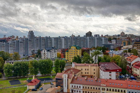 Minsk, Belarus - Îctober 4, 2018: view of the part of the Minsk with high buildings. Minsk is the capital and largest city of Belarus.のeditorial素材