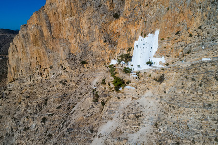 Aerial view of of Panagia Hozovitissa monastery on Amorgos islandの写真素材