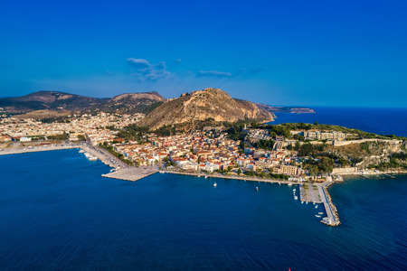 aerial view of Nafplion city with Palamidi castle, a greek town at Peloponnese peninsula.のeditorial素材