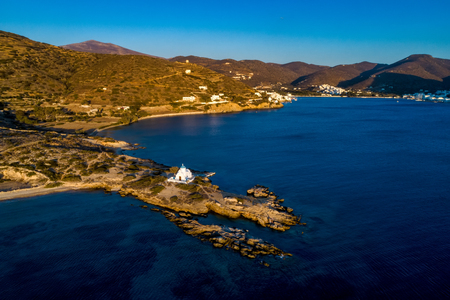 Aerial view of the church St Panteleimon in the Katapola vilage, Amorgos island, Cyclades, Aegean, Greeceのeditorial素材