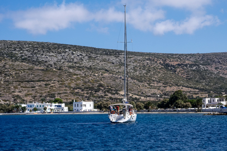 Amorgos, Greece - July 31, 2018: view of Katapola vilage, Amorgos island, Cyclades, Aegean, Greeceのeditorial素材
