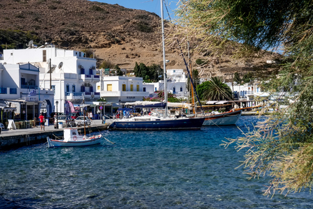 Amorgos, Greece - July 31, 2018: view from a part of Katapola in Amorgos island, Greeceのeditorial素材