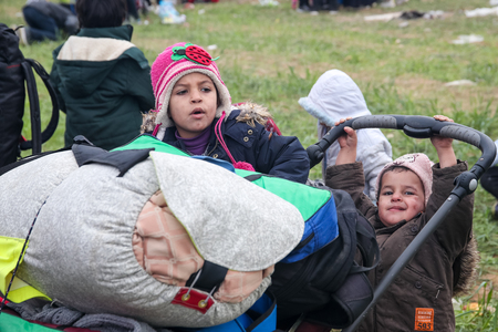 Thessaloniki, Greece - April 5, 2019: Hundreds of migrants and refugees gathered following anonymous social media calls to walk until the Northern borders of Greece to pass to Europe.のeditorial素材