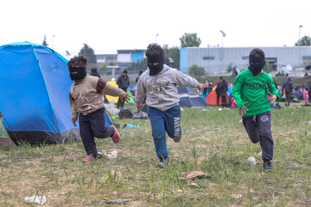 Thessaloniki, Greece - April 6, 2019: Hundreds of migrants and refugees gathered following anonymous social media calls to walk until the Northern borders of Greece to pass to Europe.のeditorial素材