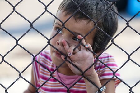 Thessaloniki, Greece  Sept 2, 2019: Refugee children disembark in the port of Thessaloniki after being transfered from the refugee camp of Moria, Lesvos islandのeditorial素材