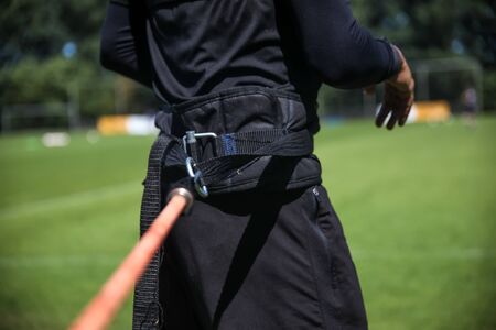 Horst, Netherlands - July 1, 2018: Close up of PAOK players and football training equipment during the training of the team on the pitch Close up of PAOK players and football training equipment during the training of the team on the pitchのeditorial素材