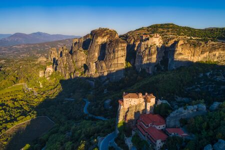aerial view from the Monastery Rousanou on top of the cliff in Meteora near Kalabaka, Trikala, Greeceの写真素材