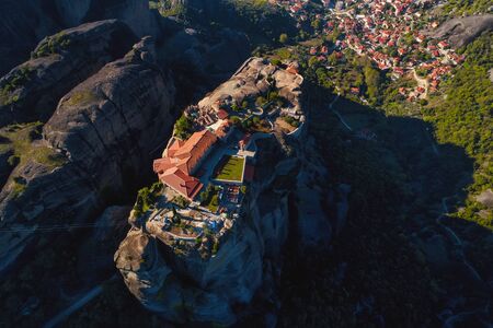 aerial view from the Monastery of the Holy Trinity on top of the cliff in Meteora near Kalabaka, Trikala, Greeceの写真素材