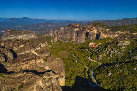 Landscape with monasteries and rock formations in Meteora, Greece.の写真素材