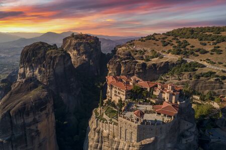 aerial view from the Monastery of the Varlaam on top of the cliff  in Meteora near Kalabaka, Trikala, Greeceの写真素材